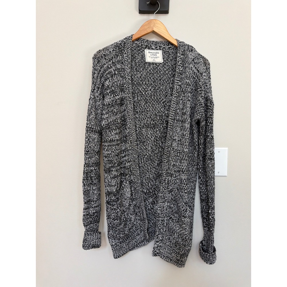 Abercrombie Fitch Grandpa Cardigan Womens XS Gray Knit Open Front Slouchy Pocket